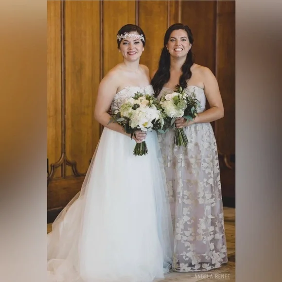 Bridesmaid or prom dress. Size 14 color is biscotti- creamy mauve - Picture 2 of 2